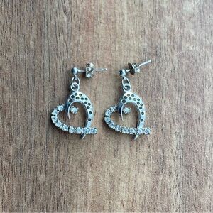 Y2K Silver Rhinestone Heart Drop Earrings
